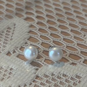 HELZBERG DIAMOND STERLING SILVER 925 pearl pierce earrings